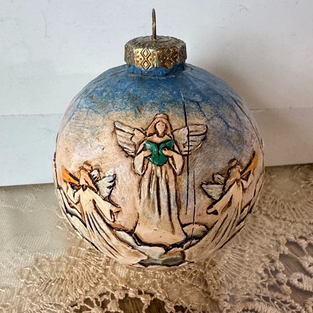 Vintage decoupage Angels Christmas tree ball ornament